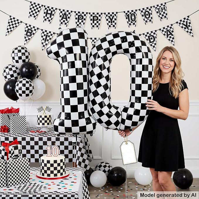 40" Checkered Number 10 Balloon - Image 4