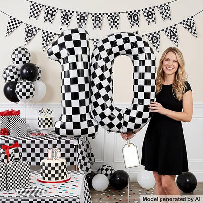 40" Checkered Number 10 Balloon - Image 4