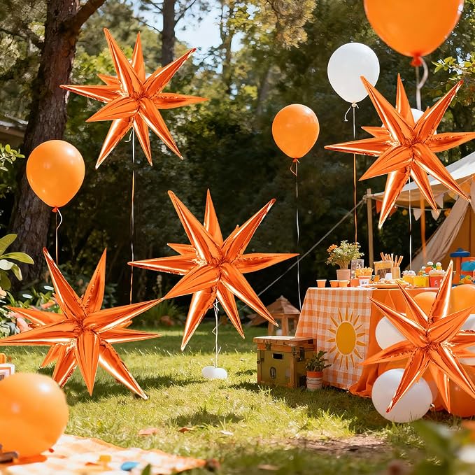 60Pcs Orange Star Balloons Foil Explosion Mylar Balloon 12 Point Spike Ballons - Image 7