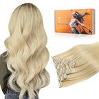 DOORES Clip in Hair Extensions Bleach Blonde 100g 7pcs 14 Inch Real Human Hair Extensions Straight Natural Remy Weft