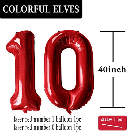 Laser Red Number 10 Balloons 40 Inch Giant Number Red 10 Foil Mylar Balloons - Image 2