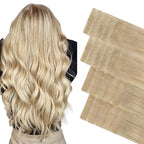 GOO GOO Invisi Edge Tape in Hair Extensions Human Hair, 18ET90A Natural Blonde Balayage 10pcs injected with 10pcs classical tape ins, 12inch 40g, Virgin Remy Hair, Natural Look