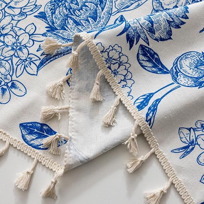 F-CHU Blue Curtains for Bohemian 90 Inch Length French Country Floral Drapes - Image 5