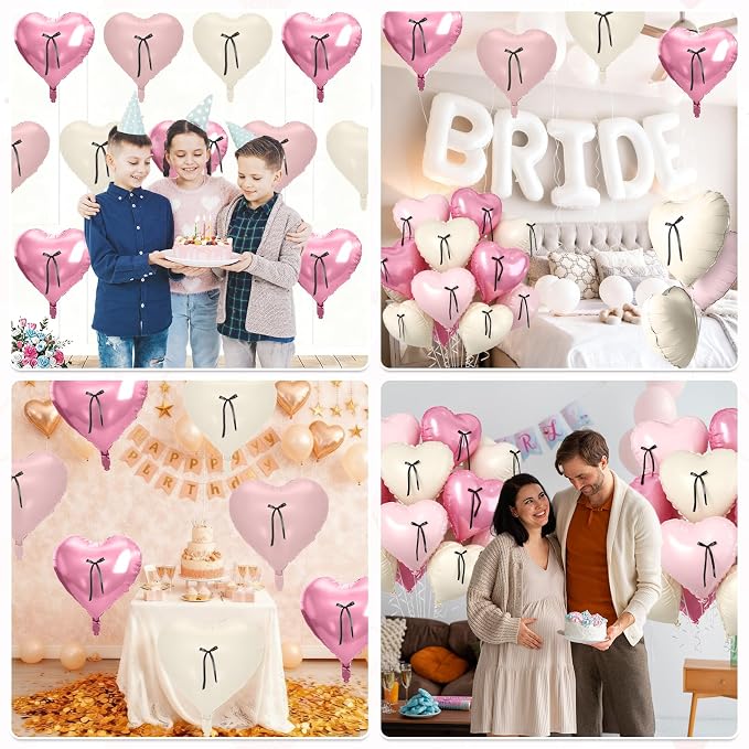 Pink Heart Balloons, 18 Inch Pink Sand White Foil Balloons - Image 5
