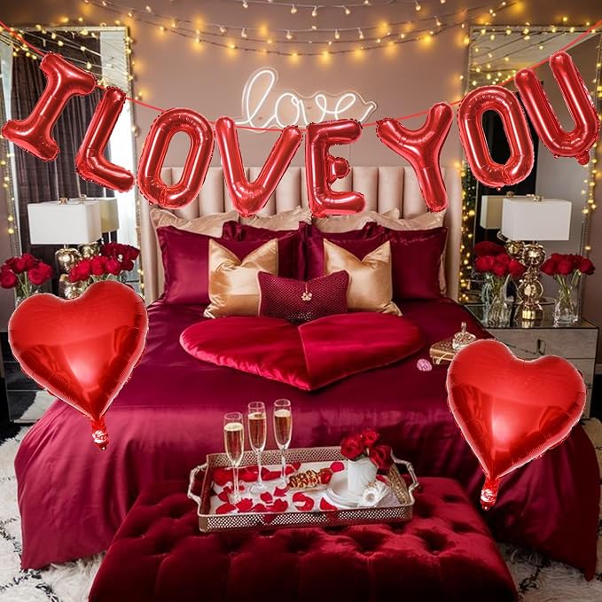 I Love You Balloons Banner and Heart Shaped Balloon, Love Balloons Decorations - Image 4