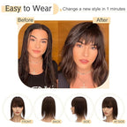 SEGO Hair Toppers for Women Real Human Hair With Bangs, 7 * 13CM Silk Base 100% Remy Human Hair Clip in Top Wiglet Hairpieces Add Volume -14 Inch Dark Brown