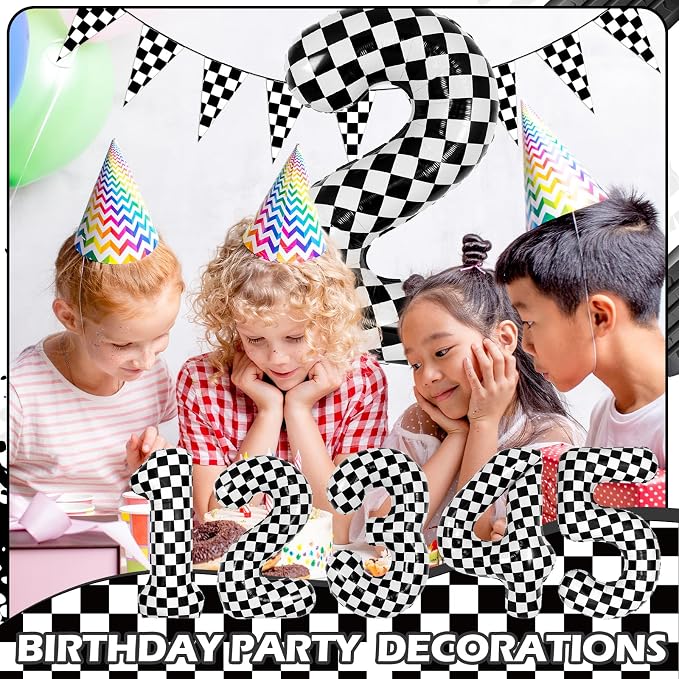 40 Inch Checkered 2 Balloons, Boys Girls Racing Car Track Theme Supplies - Image 5