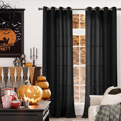 YoungsTex Black Curtains Linen 95 Inch Length, Light Filtering Drapes Bronze - Image 4