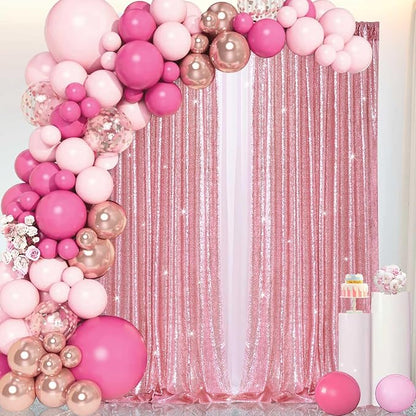 Fuchsia Pink Sequin Backdrop Curtains 4 Pcs 2ftx8ft Glitter Shimmer Fabric | - Image 6