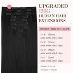 GOO GOO Clip in Hair Extensions Real Human Hair, Remy Human Hair Extensions Clip ins for Women, Natural Human Hair, 24inch 150g 9Pcs, #1 Jet Black