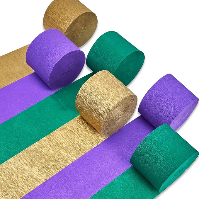 PartyWoo Mardi Gras Crepe Paper Streamers 6 Rolls 492 ft Pack of Metallic Gold by PartyWoo