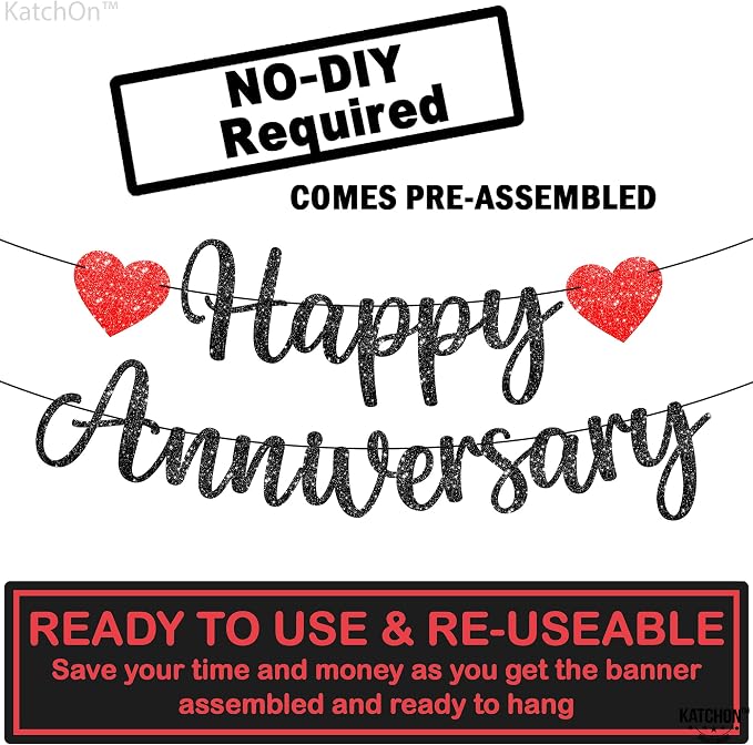 KatchOn, Glitter Black Happy Anniversary Banner - Image 2