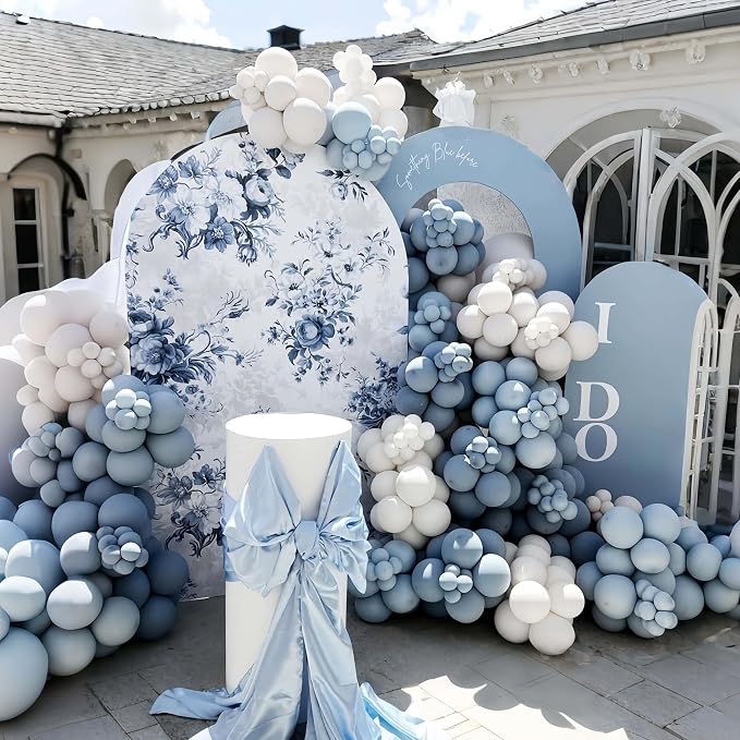 Dusty Blue Balloons Arch Kit, Long Balloon as Bow Decor - Image 3