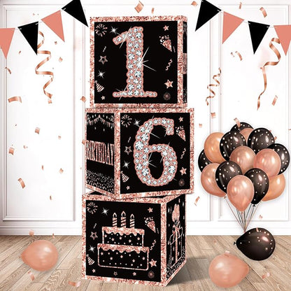 Eiurteao 3pcs Rose Gold 16th Birthday Decorations Boxes by Eiurteao