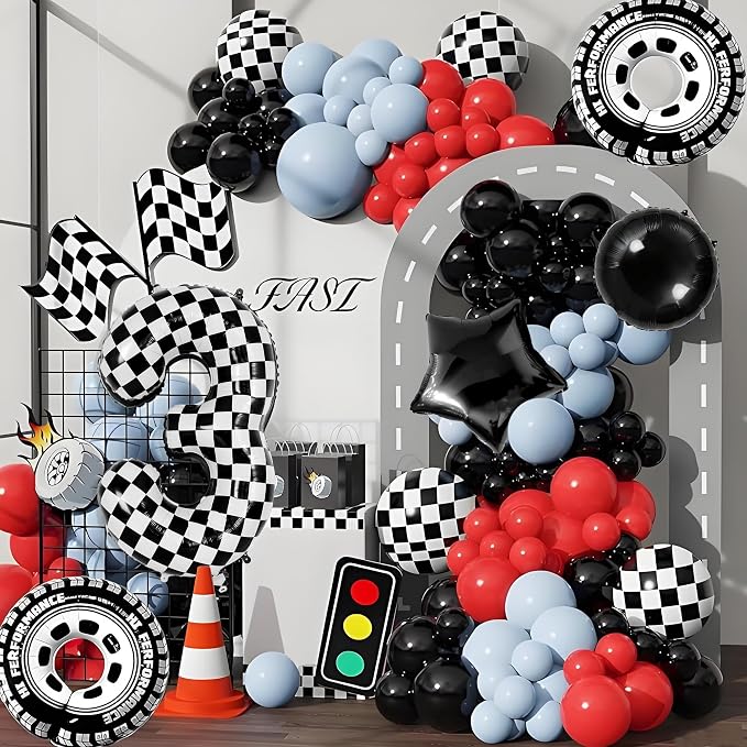 40 Inch Checkered Number 3 Balloon, Kids Boys Racing Theme Party Supplies - Image 2