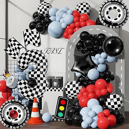 40 Inch Checkered Number 3 Balloon, Kids Boys Racing Theme Party Supplies - Image 2