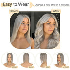SEGO Grey Hair Toppers for Women Real Human Hair No Bangs, Salt and Pepper Hair Topper, 7 * 13 CM Silk Base Clip In Top Pieces Add Volume -12 Inch G2 Dark Grey Mix