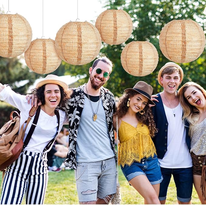 6 Pcs Print Burlap Paper Lanterns Round Chinese Paper Lanterns Farmhouse Boho - Image 6