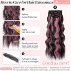 KooKaStyle Clip in Hair Extensions 4PCS Long Wavy Natural & Soft Hairpieces for Women 24 Inch for Women(Natural Black Pink)