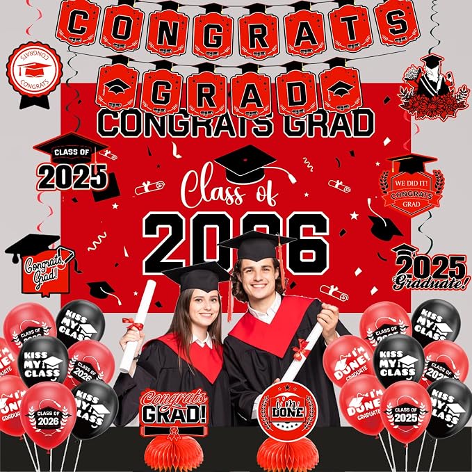 Graduation Decorations 2026 Red Themed Set - Image 3