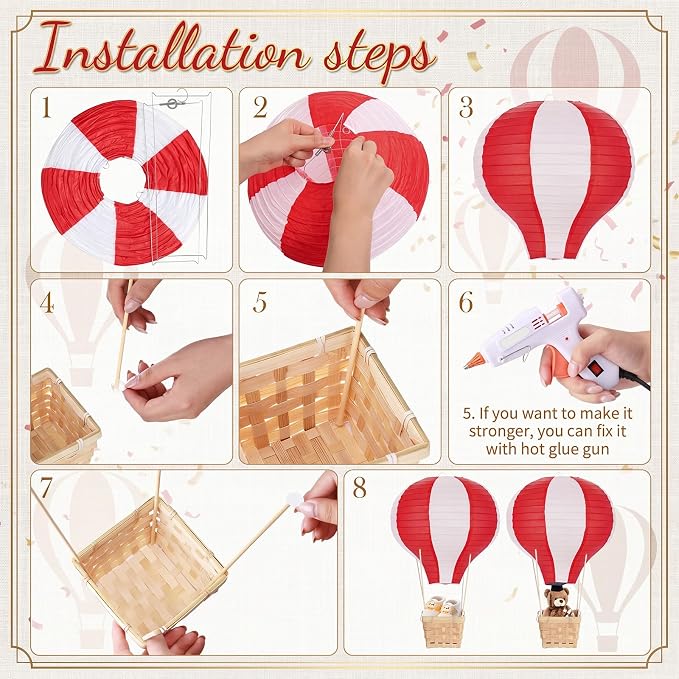 Meooeck 8 Sets Hot Air Balloon Tables Centerpieces, 11.8'' Paper Lantern Party - Image 4