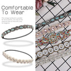 AMCAMI 5Pcs Rhinestone Beaded Headbands for Women Elastic Head Wraps Handmade Crystal Bling Hairbands for Girls Vintage Hair Accessories Party Daily Headwear (C)