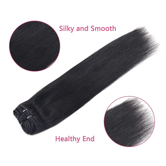 Clip in Hair Extensions Real Human Hair Clip ins 30 Inch Long Clip ins Remy Human Hair For Women Natural Straight Seamless Clip on Hair Extensions(30inch,#1B)