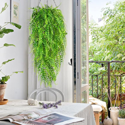 8Pcs Fake Ferns Fake Hanging Plants Artificial Ferns Vine Greenery | UV - Image 2