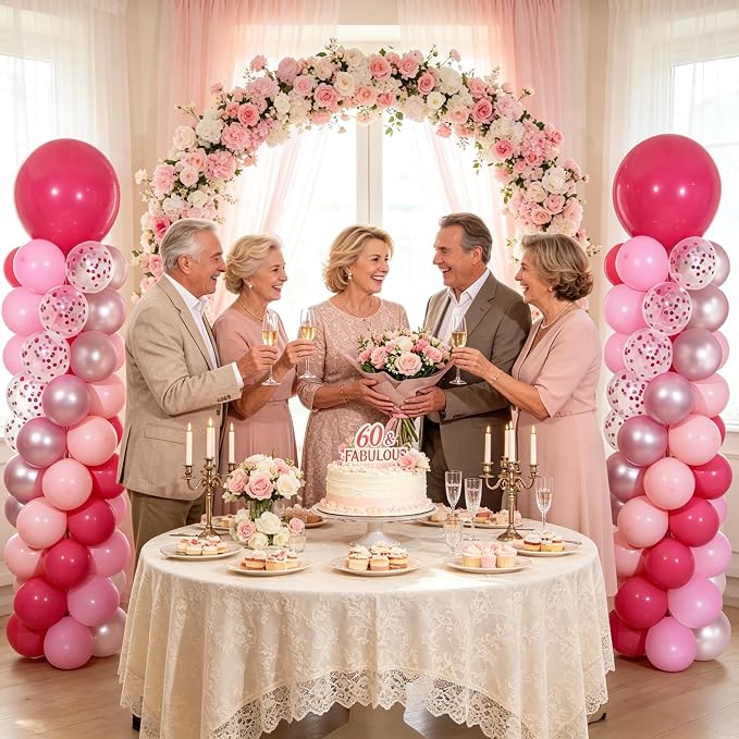 Pink Balloon Column Stand Kit 2 Sets, Hot Pink Balloon Towers | 102Pcs Light - Image 8