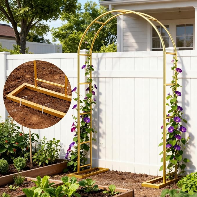 7.2FT Wedding Arch Backdrop Stand Metal Frame Gold Pergola Arbor - Image 7