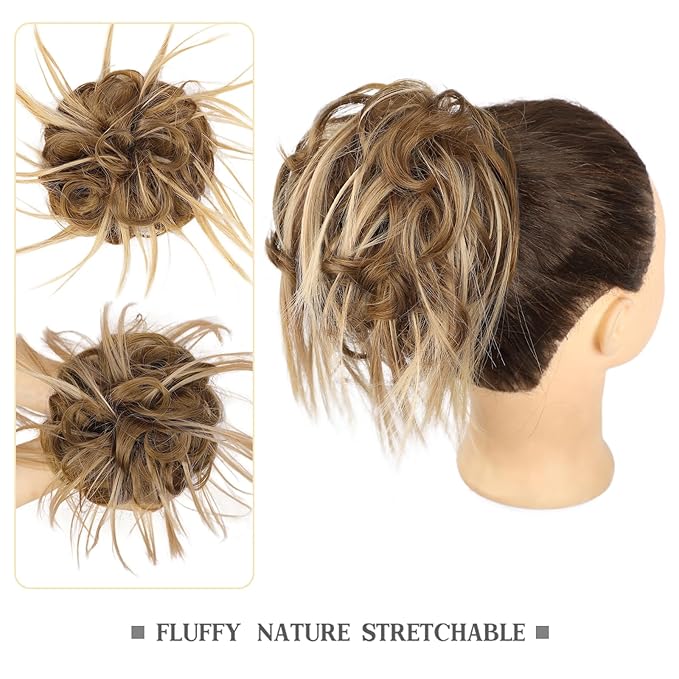 HMD Tousled Updo Messy Bun Hairpiece Hair Extension Ponytail with Elastic Rubber Band Updo Ponytail Hairpiece Synthetic Hair Extensions Scrunchies Ponytail Hairpieces for Women (27H22)