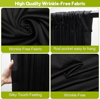 Black Backdrop Curtain for Parties Backdrop Drapes, 6 Panel 5x10FT - Image 4