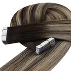 YoungSee Tape in Extensions Human Hair Balayage Tape ins Human Hair Extensions Balayage Dark Brown with Ash Blonde Tape in Hair Silky Straight 20 Inch 20pcs 50g Long-Lasting