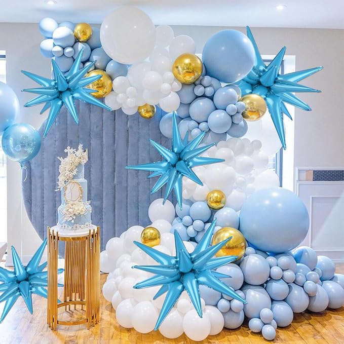 8 Pcs Light Blue Star Balloons, 27/22 inch One-Piece Explosion Foil Balloons - Image 6