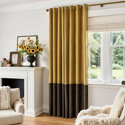 Gold Brown Velvet Blackout Curtains Luxury Decor 84 inches, Color Block | - Image 7