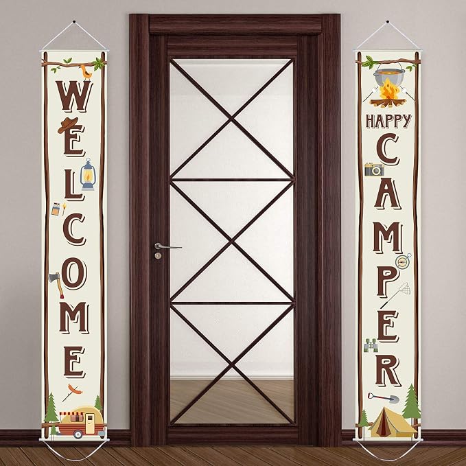 Blulu Camping Themed Party Decorations, Camping Party Banner Welcome Porch Sign by Blulu