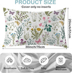 Leaves Herbs and Wildflowers Satin Pillow Case Queen Size,Soft Pillowcases for Hair and Skin Similar to Silk,Pillowcases with Hidden Zipper Bedding Accessories,20X30 Inches,1 Pack