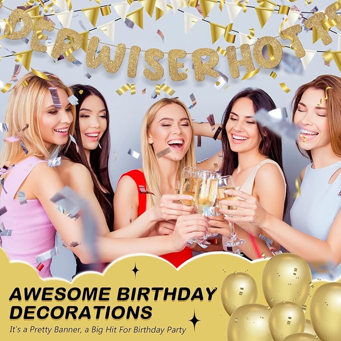Fulmoon Set of 3 Pre Strung Older Wiser Hotter Glitter Banner Funny Birthday - Image 5