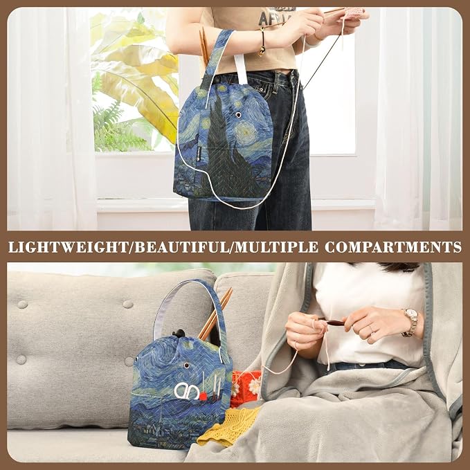 Yarn Bag Crochet Bag Drawstring Yarn Storage Organizer Small Knitting Project - Image 5