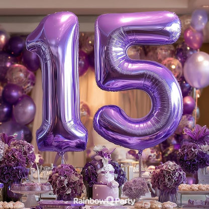 RainbowQ Purple 5 Balloon Number 40 Inch 0-40 Foil Large Balloons | Big Mylar 5 - Image 3