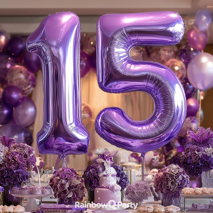 RainbowQ Purple 15 Balloon Number 40 Inch 0-40 Foil Large Balloons | Big Mylar - Image 3