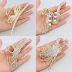 4Pcs Large Metal Hair Claw Clips with Rhinestones & Pearls, Non-Slip Waves-butterflies-leaves-bowknot Hair Clips for Thin and Thick Hair, Gold Sparkly Strong Hold Hair Claws for Women