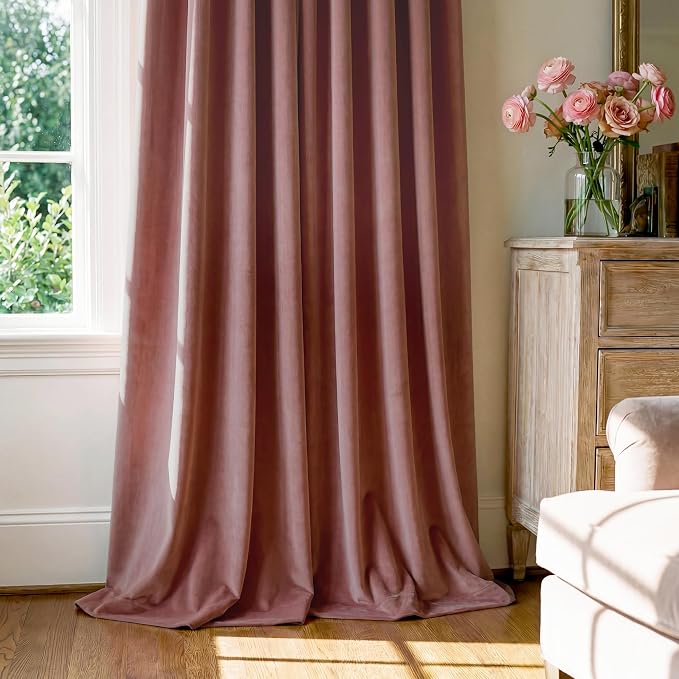 Mauve Velvet Curtains for Home Theater Room Nursery, 300GSM Heavy Soft Velvet - Image 7