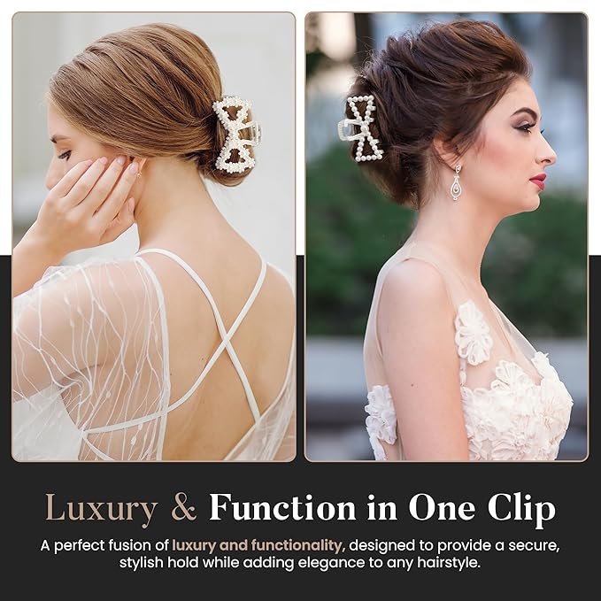 5 PCS Simulated Pearl Hair Claw Clips for Women | Multi-Use Barrettes for Thin Hair with Non-Slip Strong Hold | Barrettes for Thick & Curly Hair Accessories | Flat Claw Clips for Women, Off-White