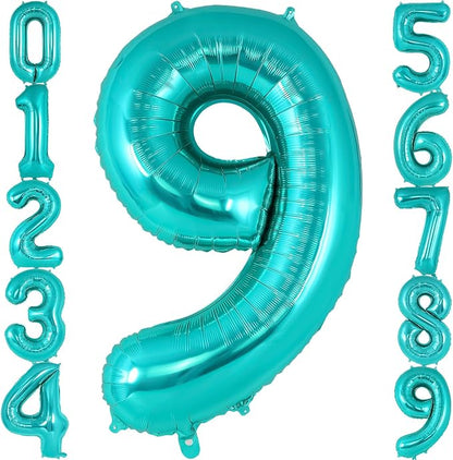 Teal Blue Number 9 Balloon, 40 Inch Big Large Foil Helium Number Balloons by AIQINHU