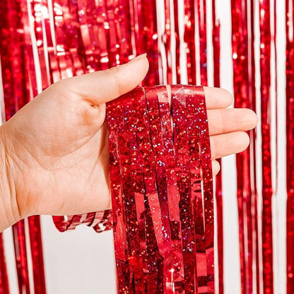 BRAVESHINE Red Blue Tinsel Foil Fringe Curtains | Party Steamers Backdrop | 2 - Image 8