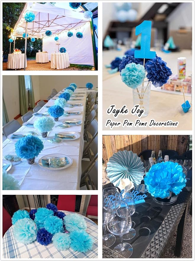 12pcs Blue Paper Pom Poms Set for Party Decor - Image 6