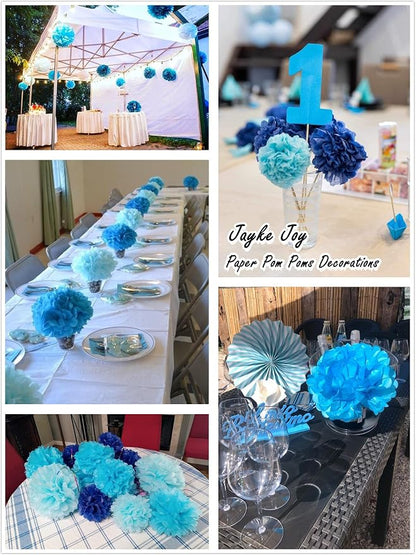 12pcs Blue Paper Pom Poms Set for Party Decor - Image 6