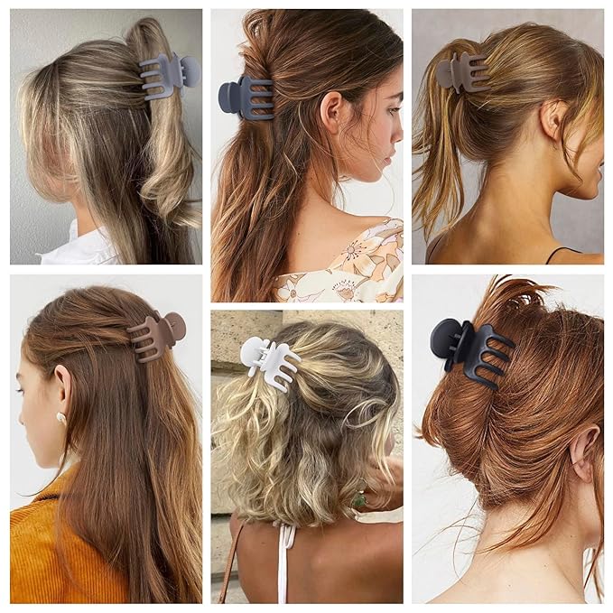 6 Pcs Hair Clips Small Claw Clips for Thin Hair Medium Matte Non-slip Hair Accessories for Women and Girls (Brown Grey)