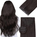 DOORES Clip in Hair Extensions Real Human Hair 18 inch 120g 7pcs Invisible Human Hair Extensions Clip ins, Injected Seamless PU Clipins Virgin Invisi Edge Natural Straight, 2A Light Dark Brown